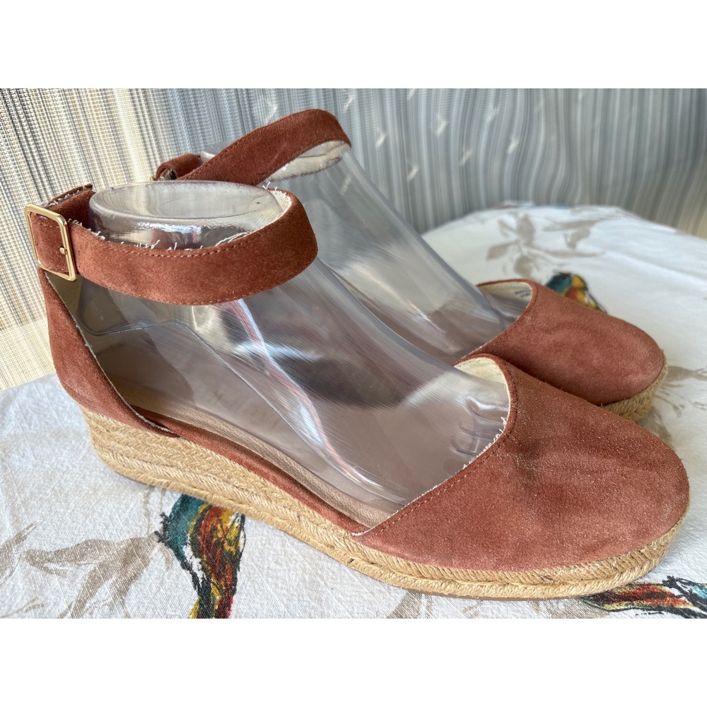 Jack Rogers Women Rust Suede Ankle Strap Espadrille Wedges Size 9.5M